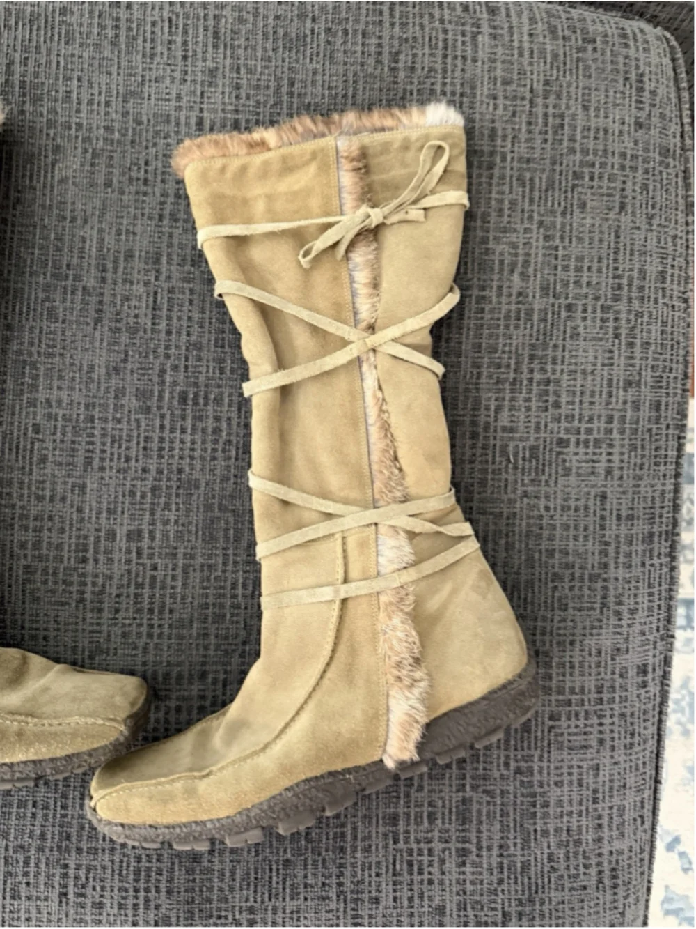 VINTAGE WOMEN’S ELLE FUR LINED SUEDE BOOTS GREEN SIZE 42 EU 11 US MEN’S 9 US
